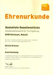 Ehrenurkunde "Gute Form" für Ulrich Greune
